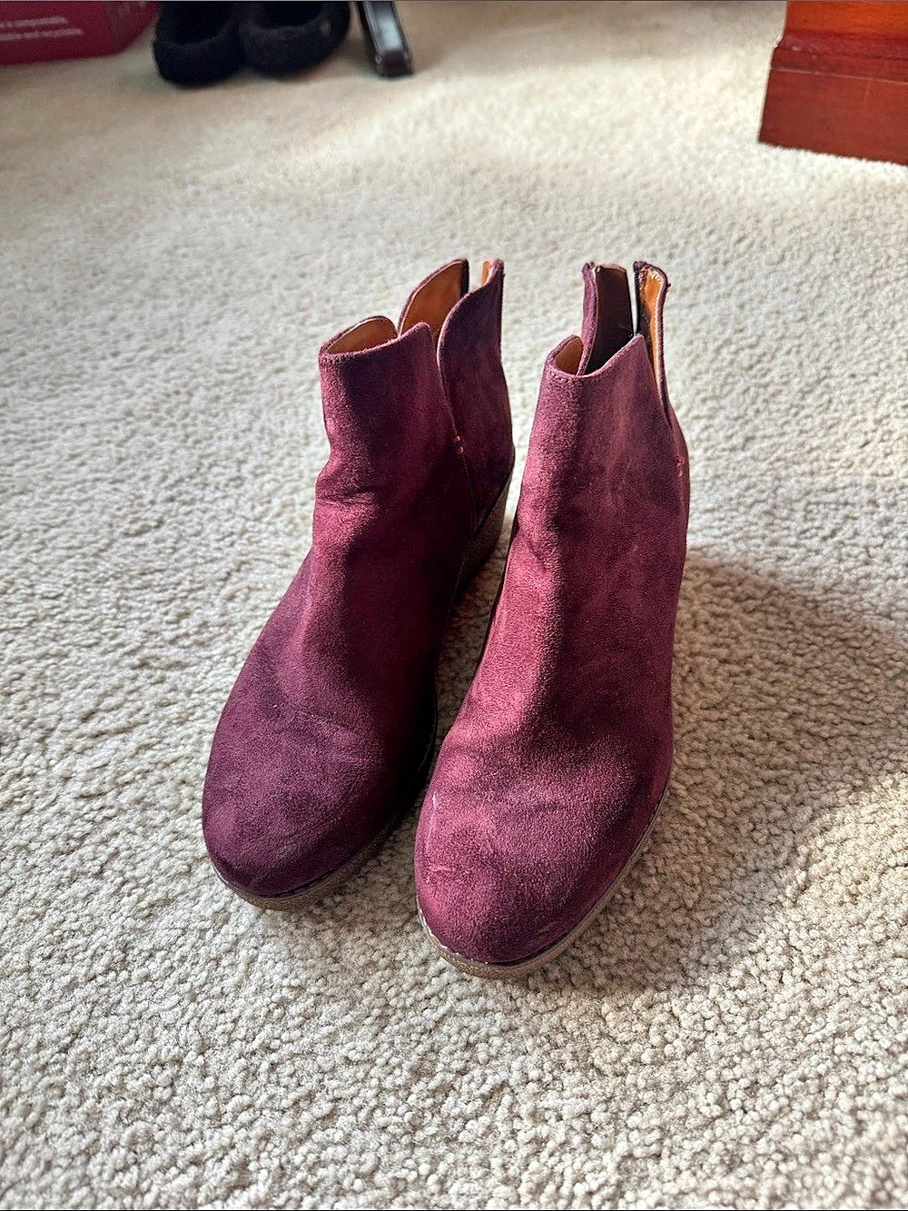 Style & Co Burgundy Suede Wedge Ankle Boots